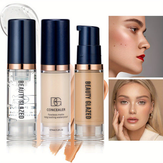 Conjunto de maquillaje de tres piezas, base + corrector + base líquida