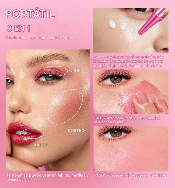 Rubor mágico 3 en 1: rubor, tinte labial y sombra de ojos en uno