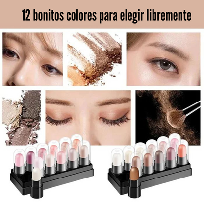 🎁Gran oferta de Maquillaje🎁 Juego de lápices de ojos 12 colores impermeables de larga duración con brillo y sombra de ojos