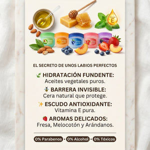 Labios jugosos a todas horas.    8 sabores de fruta de verdad.
