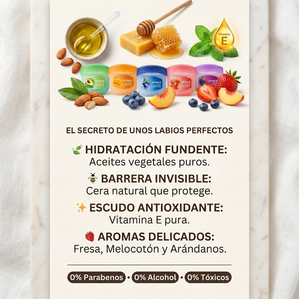 Labios jugosos a todas horas.    8 sabores de fruta de verdad.