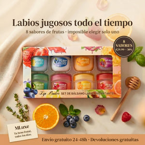 Labios jugosos a todas horas.    8 sabores de fruta de verdad.