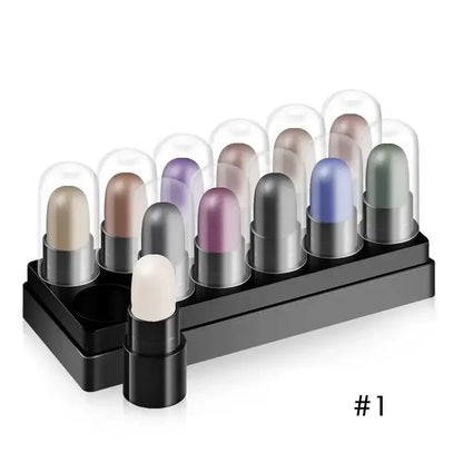 🎁Gran oferta de Maquillaje🎁 Juego de lápices de ojos 12 colores impermeables de larga duración con brillo y sombra de ojos